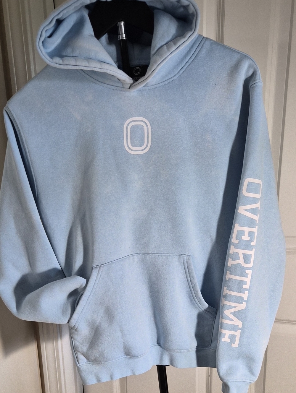 "O" Light Blue Crewneck Hoodie with OVERTIME Sleeve Branding